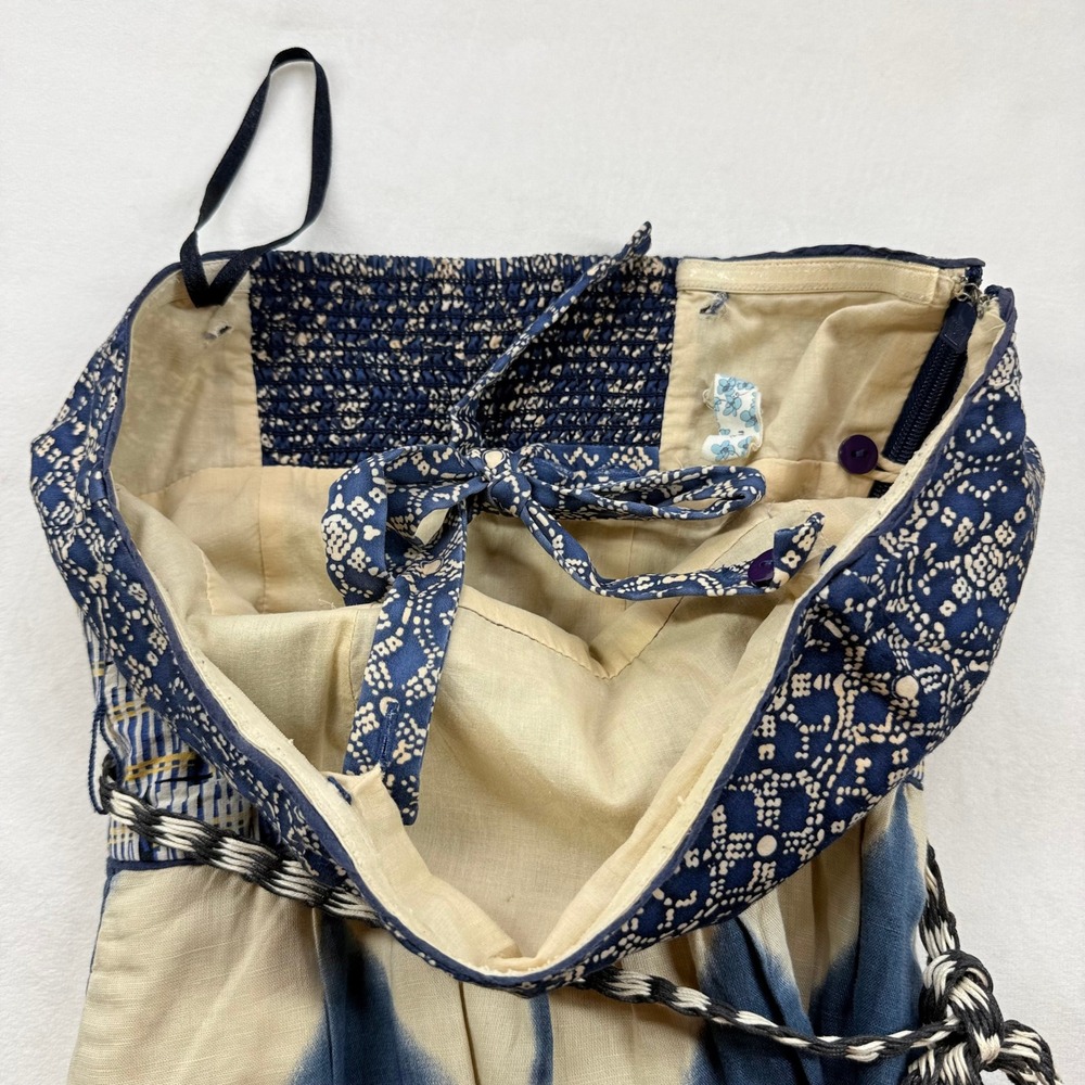 Anthropologie Maeve Halter Midi Dress Blue White Tie Dye Diamond Mixed Print - Picture 8 of 16